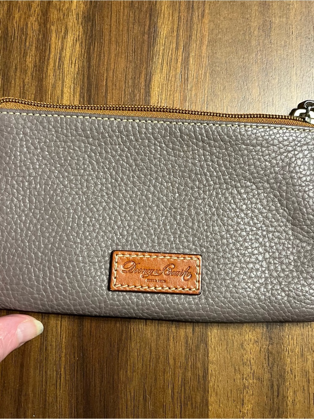 Dooney & Bourke Taupe Pebbled Leather Wallet with Tan Accents